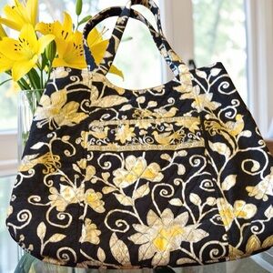 NWOT Vera Bradley Black and Gold Tote with Elegant Floral Design
